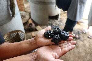 Activated charcoal soap in hands